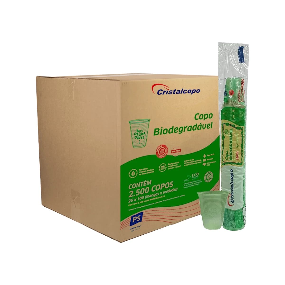 COPO 180 ML TRANSP. PS BIODEGRADAVEL 2500 UN CRISTALCOPO